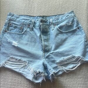 Levi's Light Blue Distressed Denim Shorts